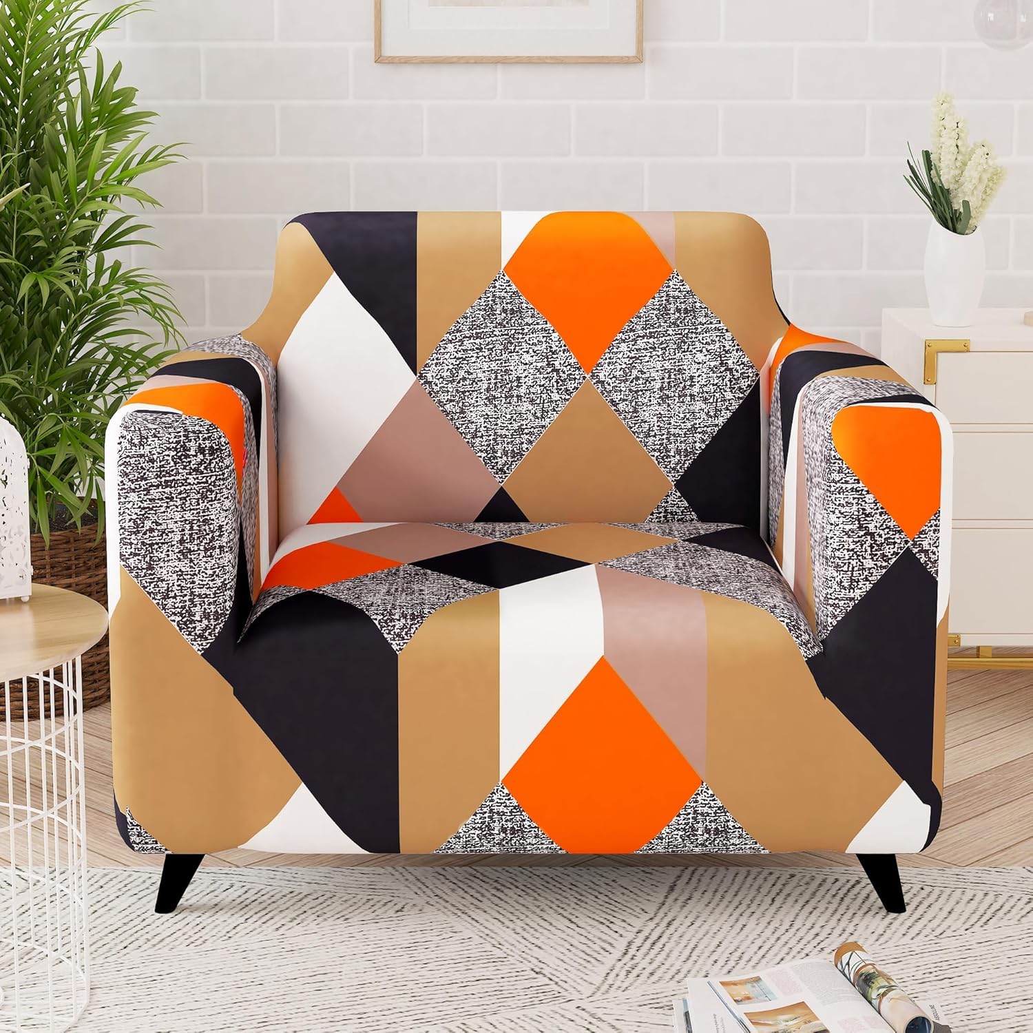 Story@Home Sofa Cover - 2 Seater, Orange & Beige -12