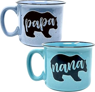 Brooke & Jess Designs Nana and Papa Bear Cute 15 oz Coffee Mugs for Grandma and Grandpa, Mothers Day, Fathers Day Birthday Nana Bear Teal and Papa Bear Light Blue Gift Set