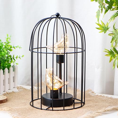 Miniatura 4 de JHY DESIGN Birdcage - Lámpara decorativa de 12 pulgadas de alto, inalámbrica, funciona con pilas, con luces blancas cálidas, bombilla de pájaro para