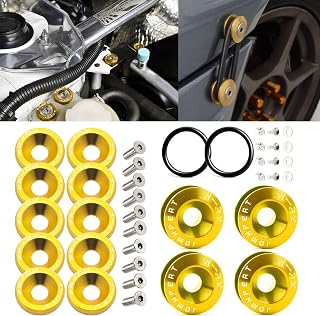 x xotic tech 10Pcs Fender Bumper Engine Bay Washer Bolt M6x20mm T6 Grade CNC Billet Aluminum + 4Pcs JDM Quick Release Fasteners Dress Up Kit (Gold)