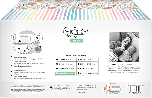 Miniatura 2 de The Honest Company - Super Club Box, pañales Clean Conscious, estampado Rainbow Stripes + Flower Power, talla 3, 136 unidades (el empaque puede