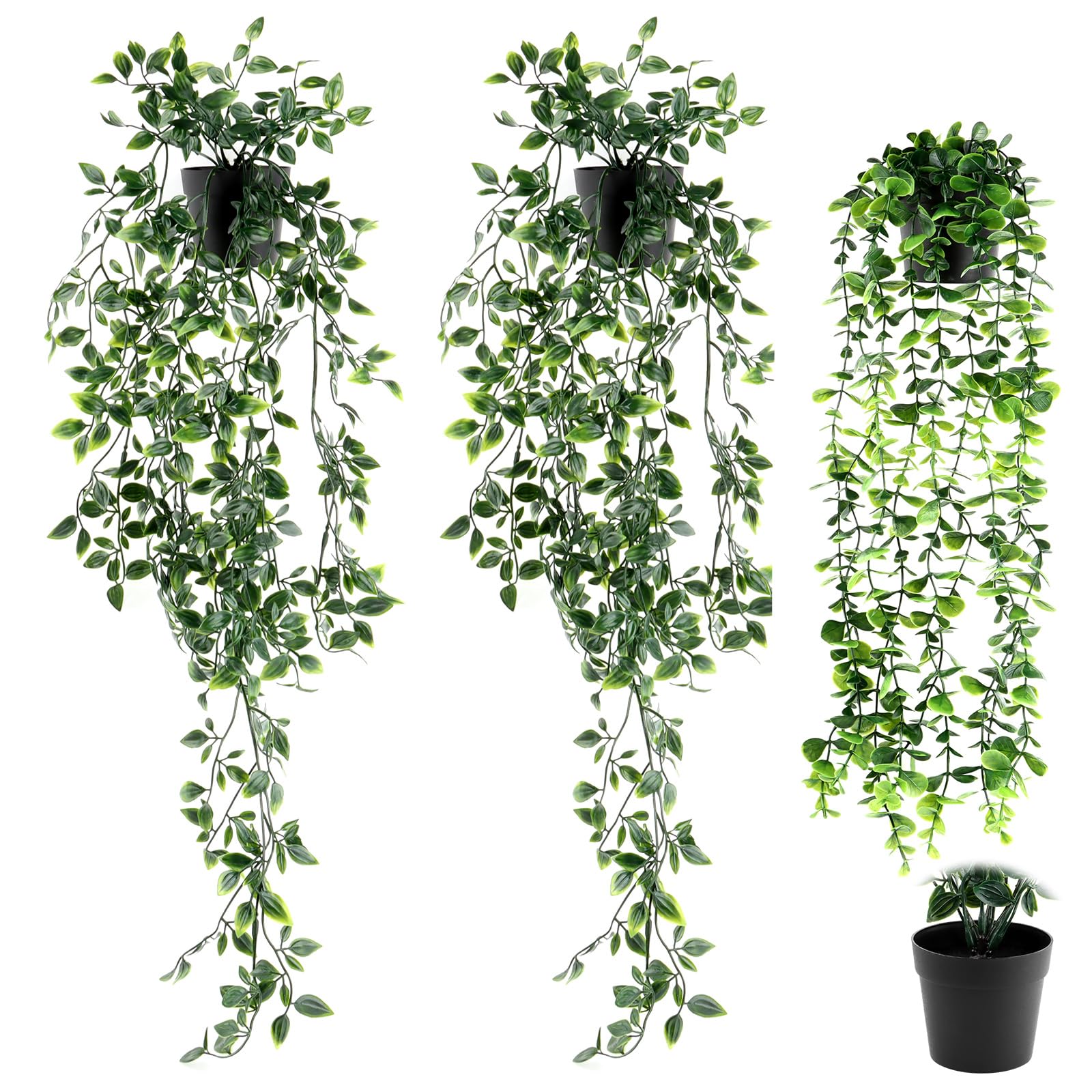 VFANDV Plante Artificielle Tombante 3 Pièces, Fausse Plantes avec Pots Plantes Artificielles Suspendues Extérieure Intérieure Decoration pour Célébration Cuisine Jardin Bureau (Vert)