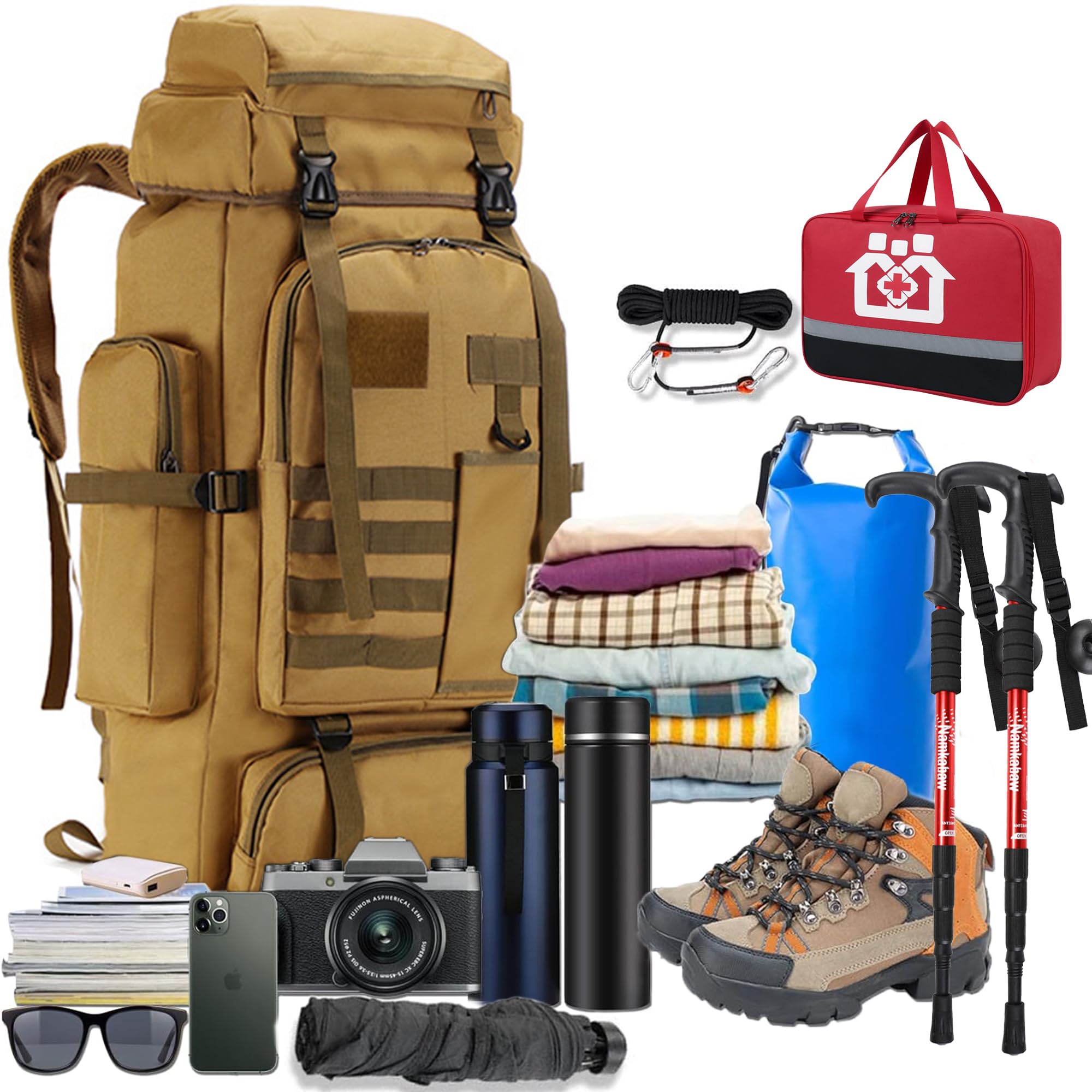 Zaino da Trekking, 80L Zaino da Viaggio, Impermeabile Sport All'Aperto Travel Zaino, Grande Zaino da Viaggio Leggero, Adatta per il Campeggio, l'Escursionismo e il Viaggio