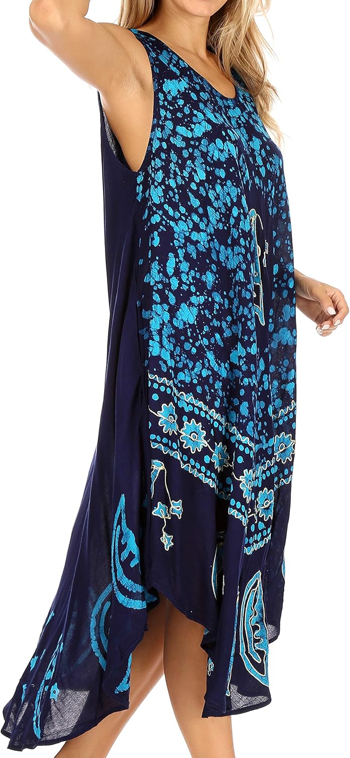 Sakkas Moon and Stars Batik Caftan Tank Dress/Cover Up - Image 4