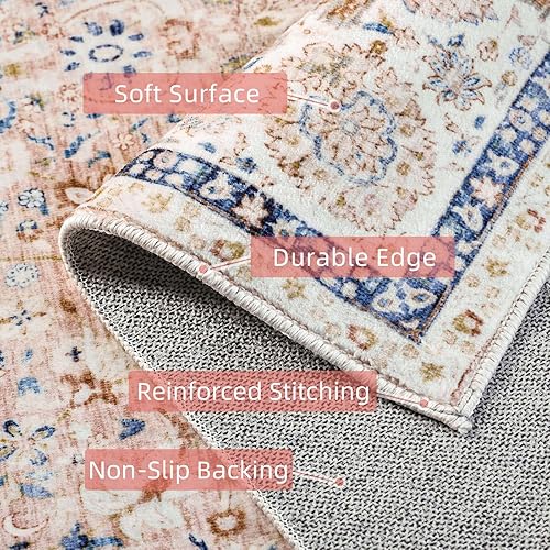 Miniatura 3 de Deerly Alfombra lavable de 3 x 5 pies con parte trasera antideslizante para dormitorio, sala de estar, cocina, alfombra vintage envejecida impresa,