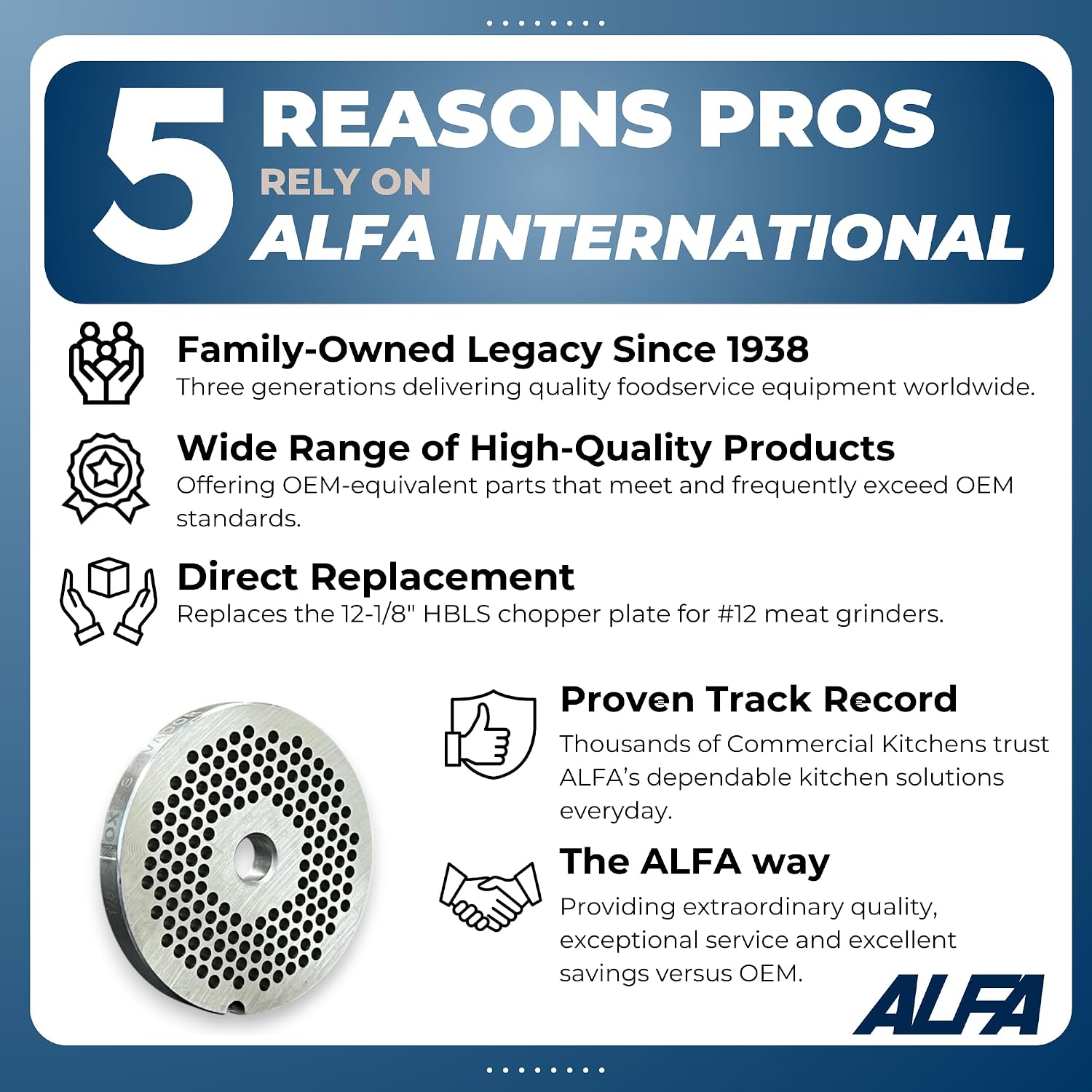 ALFA L&W 12-1/8" HBLS Chopper Plate for Meat Grinders | Replacement Hubless Chopper Plate for Commercial Kitchen Meat Grinders