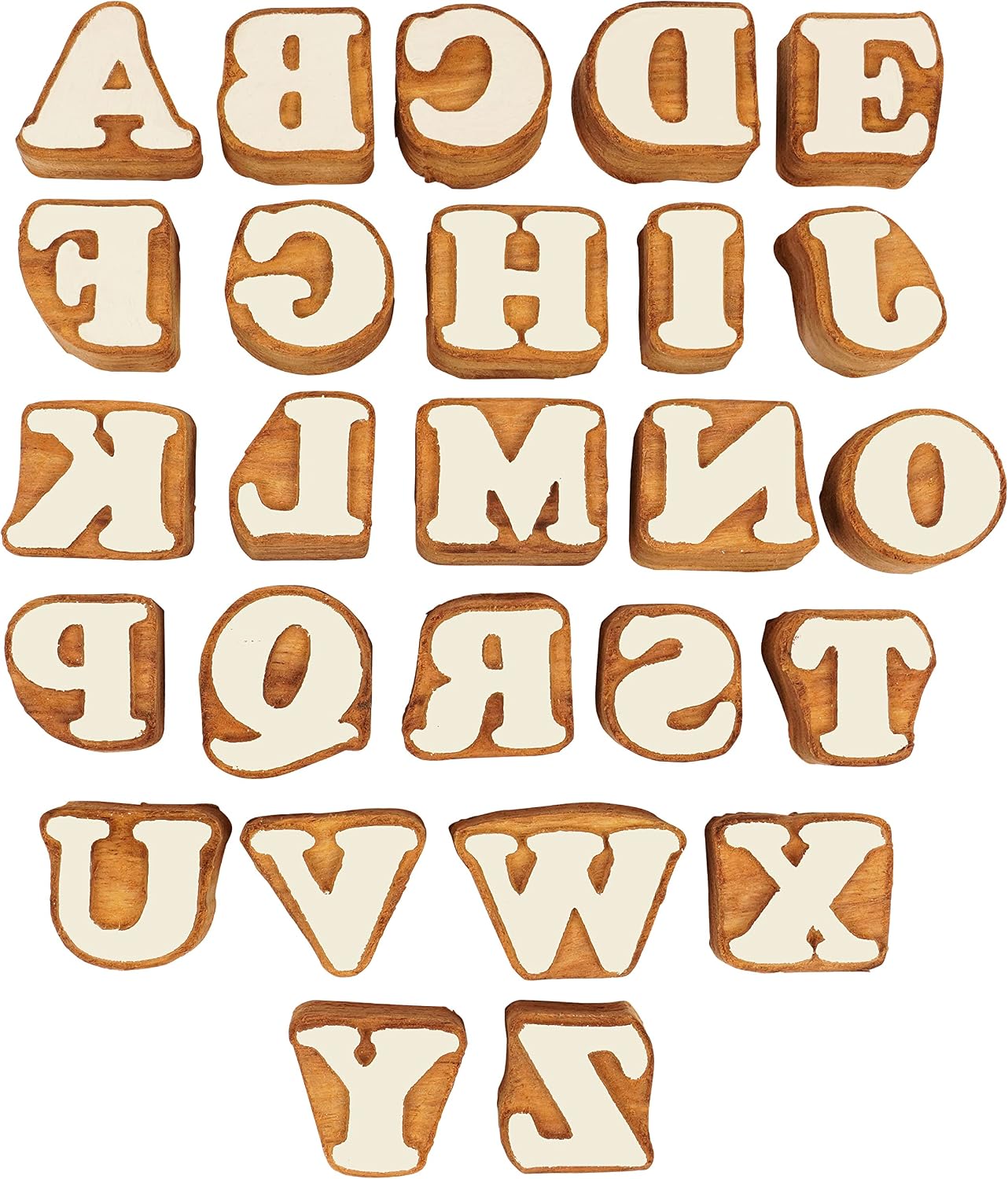 IBA Indianbeautifulart Textile Printing Block Uppercase A-Z Alphabet Hand Carved Wood Letters Wooden Stamp Wood Block Printing Textile Stamps for Fabric/Pottery Blocks- 2 Inches-Kir