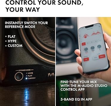 M-AUDIO BX5BT Pair 5-inch Desktop Studio Monitor Speakers with DSP and Bluetooth with App Control, for Music Production, Video Edits, Content Creation, Podcasting