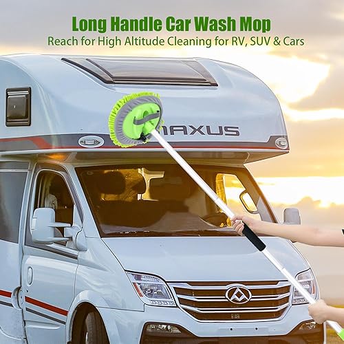 Miniatura 2 de Cepillo de lavado de automóvil de 62 pulgadas con mango largo y cepillo de lavado de autos, kit de cepillo de limpieza de microfibra para automóvil,