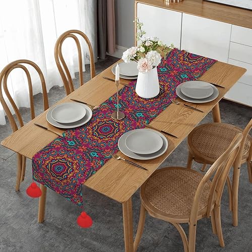 Camino de mesa de Navidad con mandala indio bohemio, estampado de cachemira, decoración de mesa de comedor, decoración de Navidad, decoración de