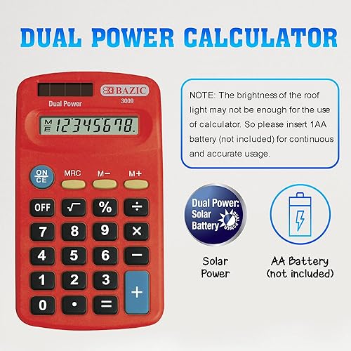 Miniatura 3 de BAZIC Calculadora de tamaño de bolsillo de doble potencia de 8 dígitos (el color puede variar)