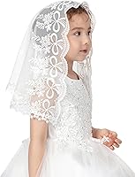 Vista 2 de PAMOR Velos de primera comunión para niñas, velo de capilla de encaje, velos de mantilla, velo de iglesia latina para bautismo católico en forma de D