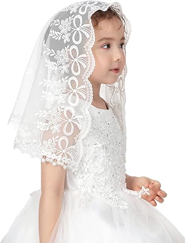 Miniatura 2 de PAMOR Velos de primera comunión para niñas, velo de capilla de encaje, velos de mantilla, velo de iglesia latina para bautismo católico en forma de D