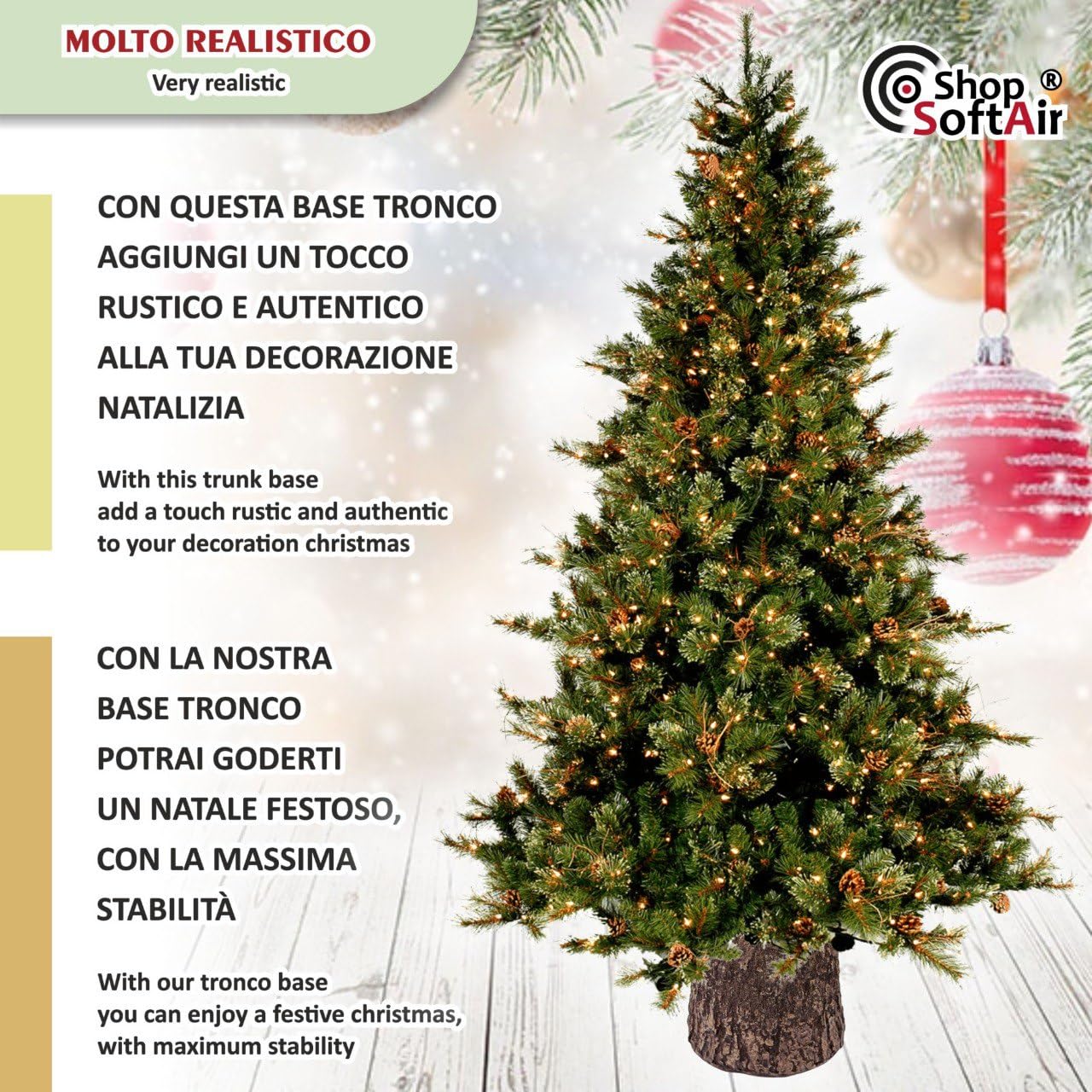 Base Tronco Albero di Natale, Marrone Rustico, 36 cm Altezza x 30 cm Diametro, Design Realistico, Supporto Stabile per Alberi