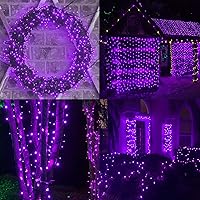 Vista 5 de Guirnalda de luces de Halloween extensible de 200 LED de color morado, extralarga de 82 pies, para interiores y exteriores, 8 modos de iluminación