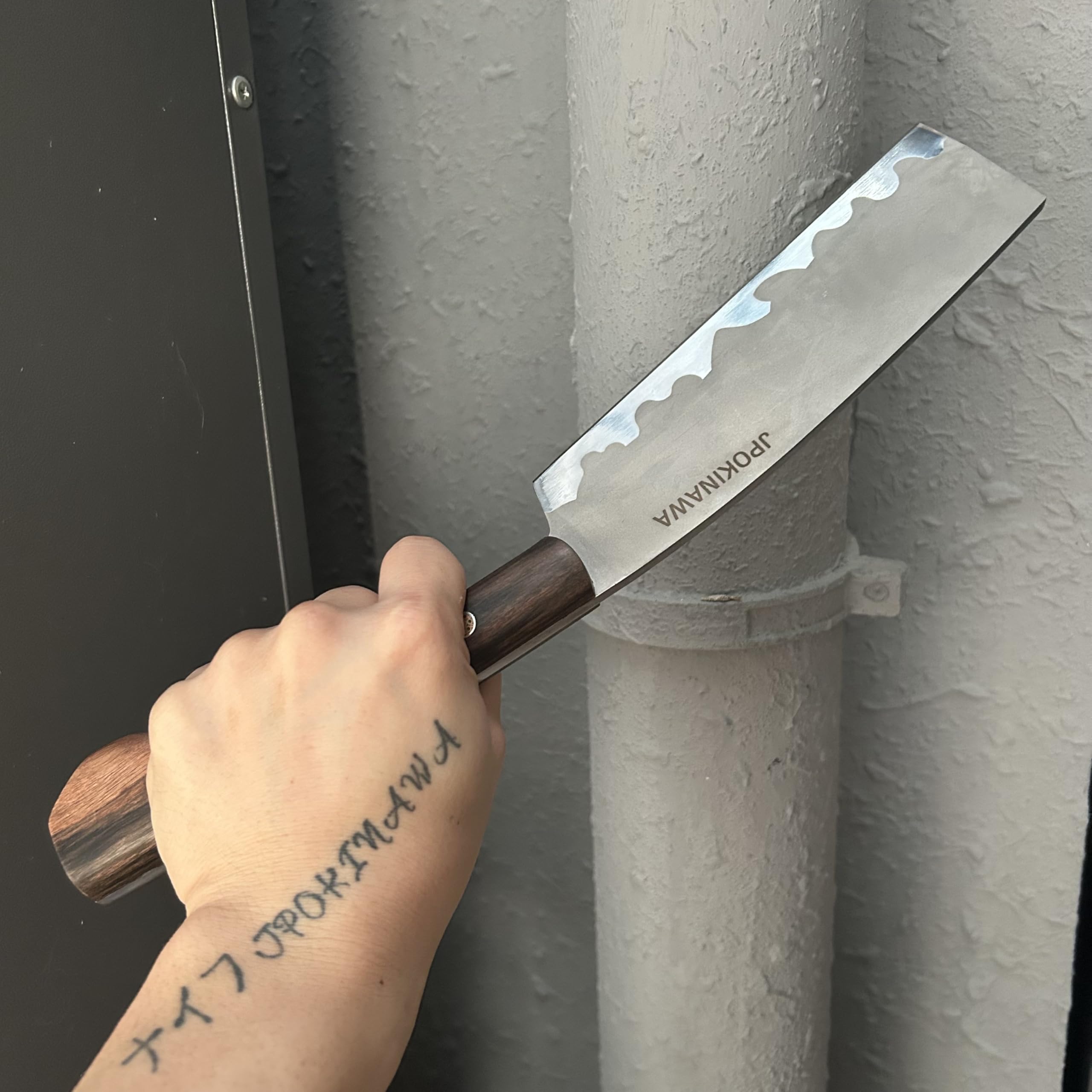 34,5cm【Handgefertigte Machete】 Japanische Tradition NATA, Klinge aus 60HRC Kohlenstoffstahl, Griff aus Ebenholz, mit Scheide aus Rindsleder