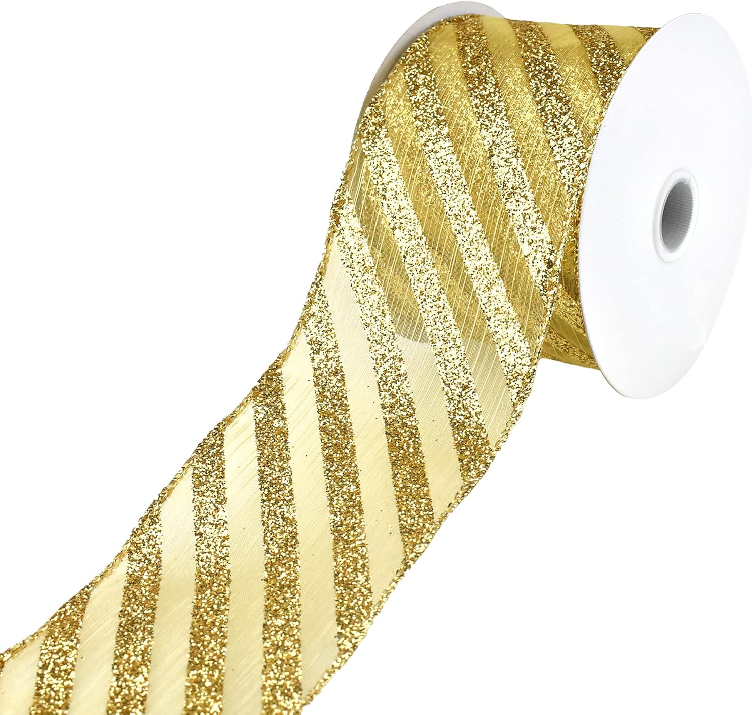 Homeford Christmas Metallic Stripe and Glitter Candy Cane Wired Ribbon, 2-1/2-Inch, 10-Yard - Gold