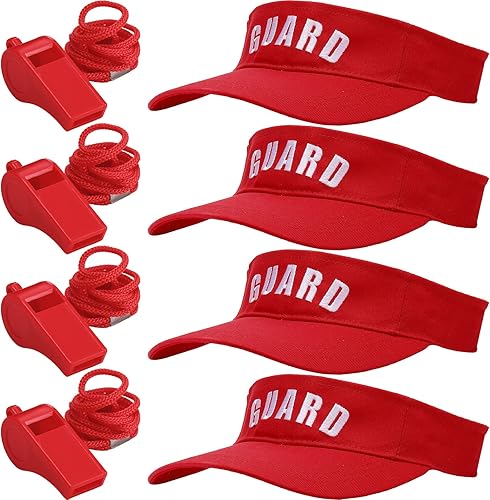 Miniatura 8 de Tigeen 4 piezas de sombrero de protección profesional, 4 silbatos de emergencia con visera protectora de cordón, silbato de plástico de seguridad