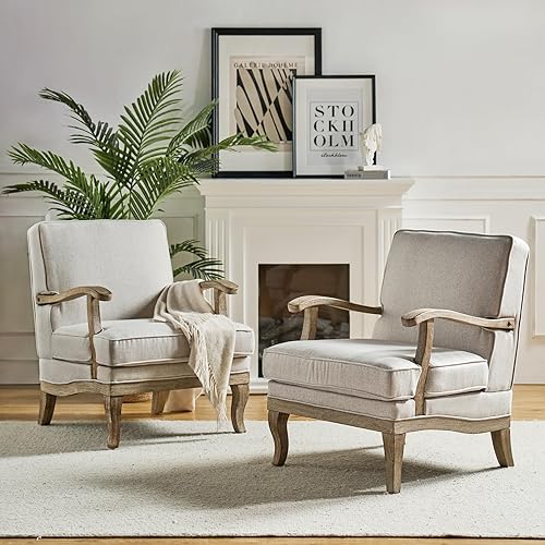 Miniatura 14 de HULALA HOME Juego de 2 sillas decorativas de mediados de siglo, modernas, tapizadas, con reposabrazos y patas de madera maciza, silla de lectura