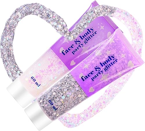 Miniatura 2 de Brillantina gruesa y fina mezclada con gel de alta capacidad de 60 + 2.0 fl oz, para conciertos de cantantes, maquillaje rave, secado rápido y de