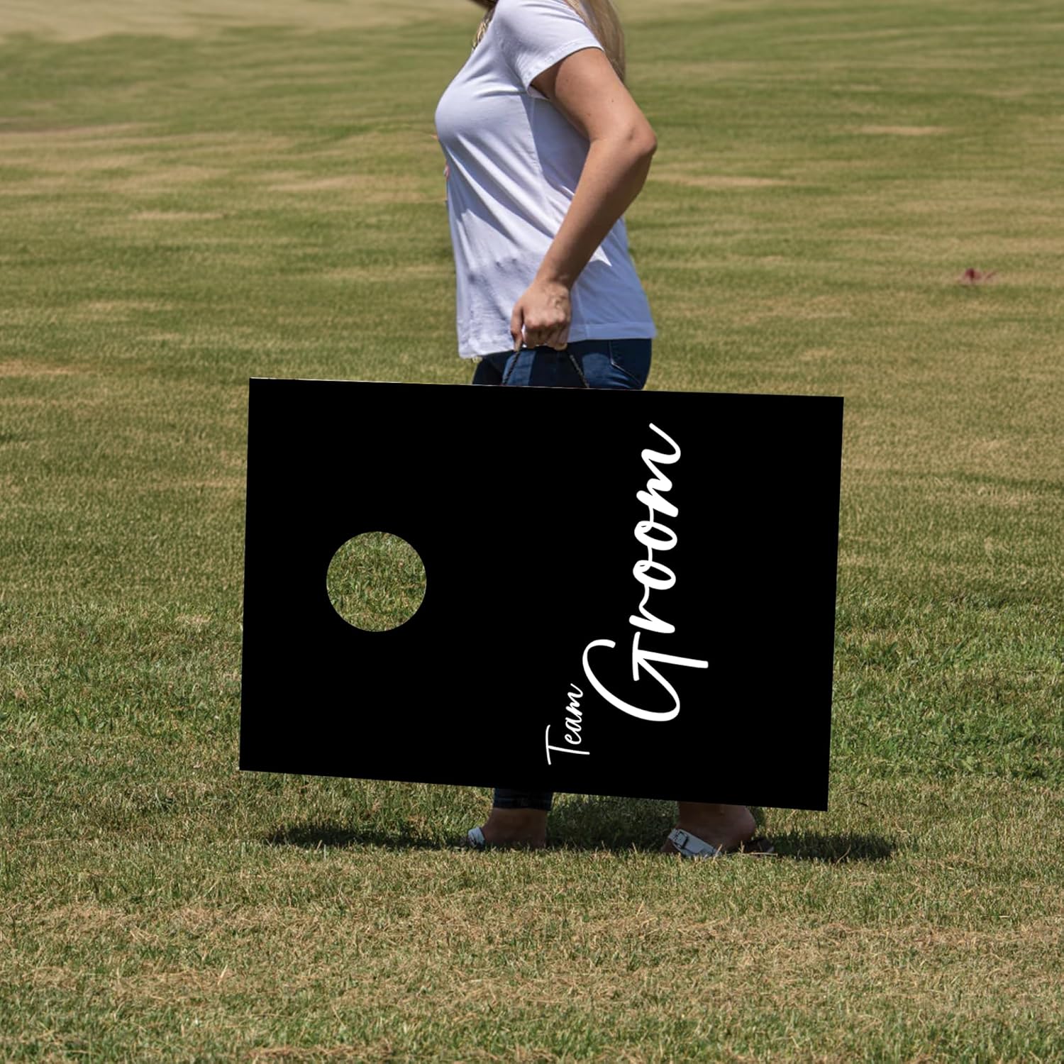 Wedding Cornhole Set Black and White, Team Bride and Team Groom Bag Toss, Wedding Reception Games, 36x24 Inches