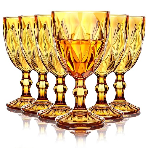 Yinder Glass Goblet Vintage Wine Goblet Embossed Glassware 10 oz