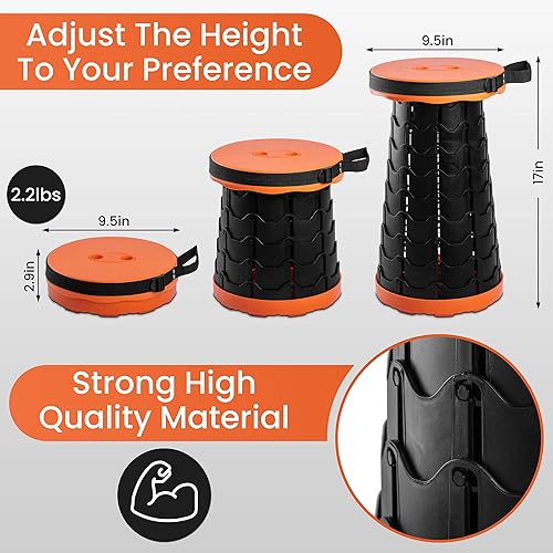 Miniatura 2 de Taburete telescópico portátil ligero ajustable, color naranja, taburete plegable, báscula de pescado, estructura para estabilidad, agarre