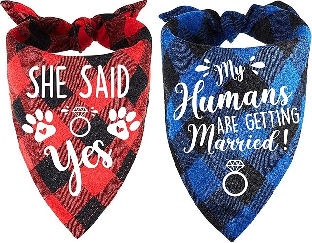 easycozy My Humans are Getting Married Plaid Dog Bandana Scarf, Wedding Dog Bandana, Dog Engagement Announcement, Wedding Photo Prop, Pet Accessories for Dog Lovers, 2 Pack