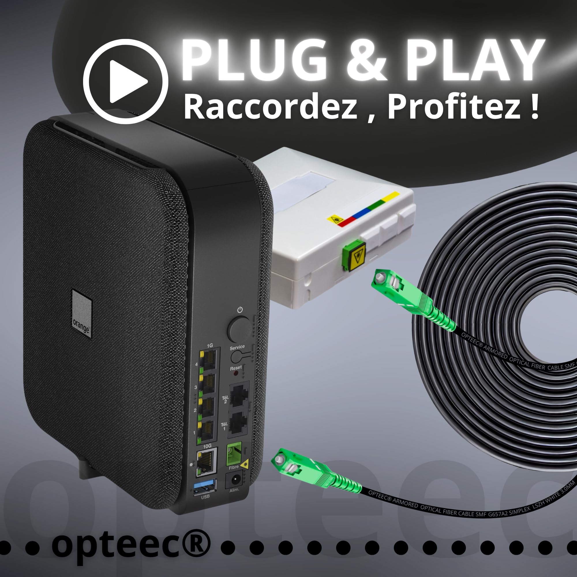 Câble Fibre Optique en Acier Blindé - 15M - ORANGE/SFR/BOUYGUES/SOSH/RED by SFR - Rallonge/Jarretière - SC/APC à SC/APC Renforcé - Simplex Monomode - Garantie 10 Ans (Armored, Noir, 15M)