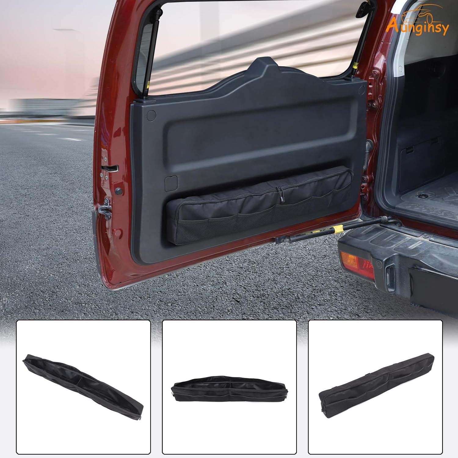 Aunginsy Car Trunk Organizer Compatible with Toyota FJ Cruiser 2007-2024+, Rear Tailgate Storage Bag Organizer Back Door Panel Storage Pockets Box Multi-Compartment Oxford Cloth Expansion Accessories