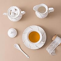 Vista 8 de Juego de té de porcelana de 21 piezas con juego de 6 tazas de té y platillos con azúcar y crema y tetera, juego de tetera para adultos, fiesta de té