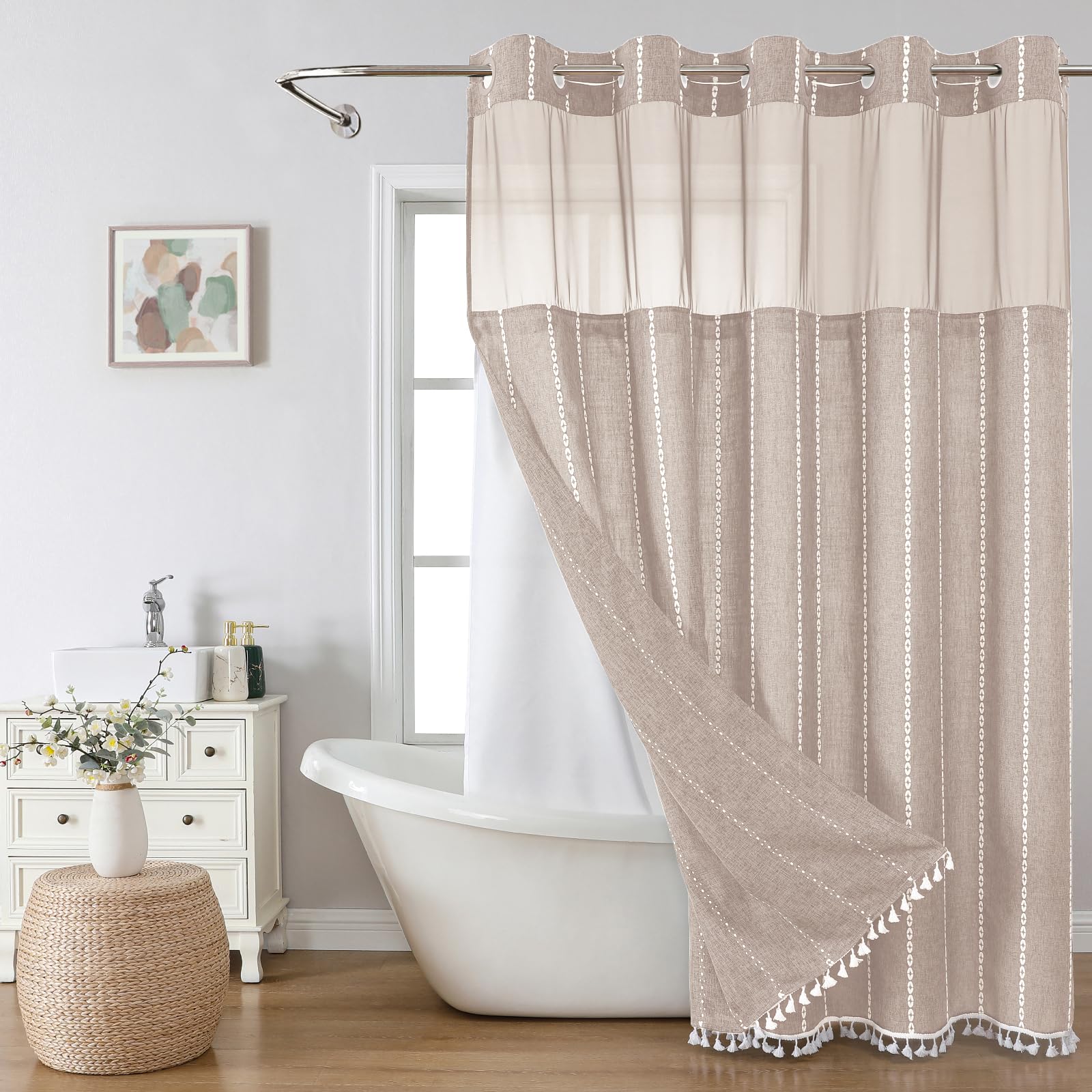 eachope Boho Farmhouse No Hook Shower Curtain Set