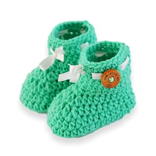 Love Crochet Art Handmade Crochet Baby Shoes Baby Booties Knitted Booties (Pista, 6-12 Month) For Unisex Baby