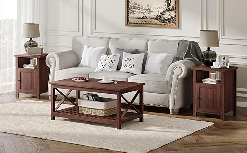 Miniatura 24 de ChooChoo Juego de 2 mesitas de noche, mesa auxiliar rústica vintage con almacenamiento para dormitorio, sala de estar, negro y marrón Negro y