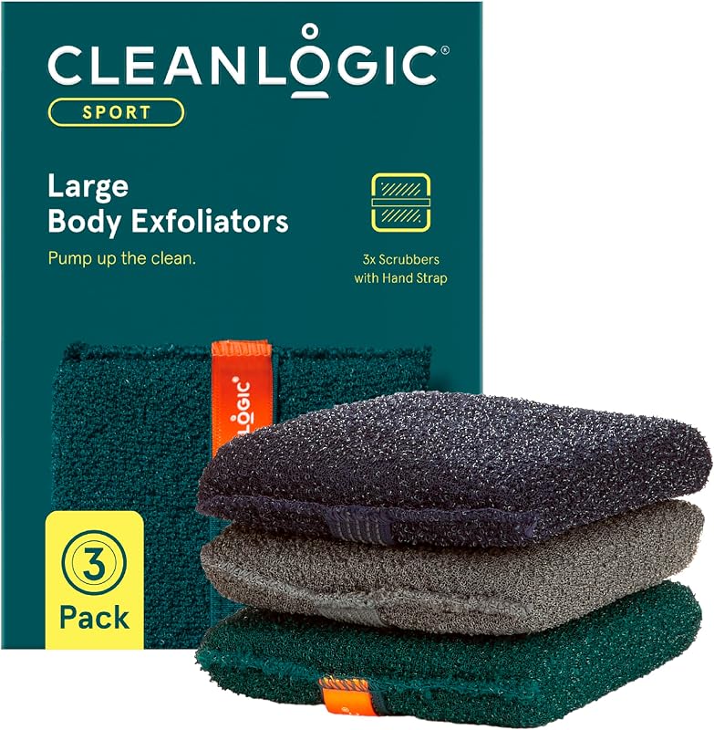 Exfoliante corporal Cleanlogic Sport - Exfoliante grande - 3 unidades | Depurador corporal exfoliante deportivo, herramienta exfoliante grande para atletas, rutina diaria de cuidado de la piel, colores surtidos, 3 unidades