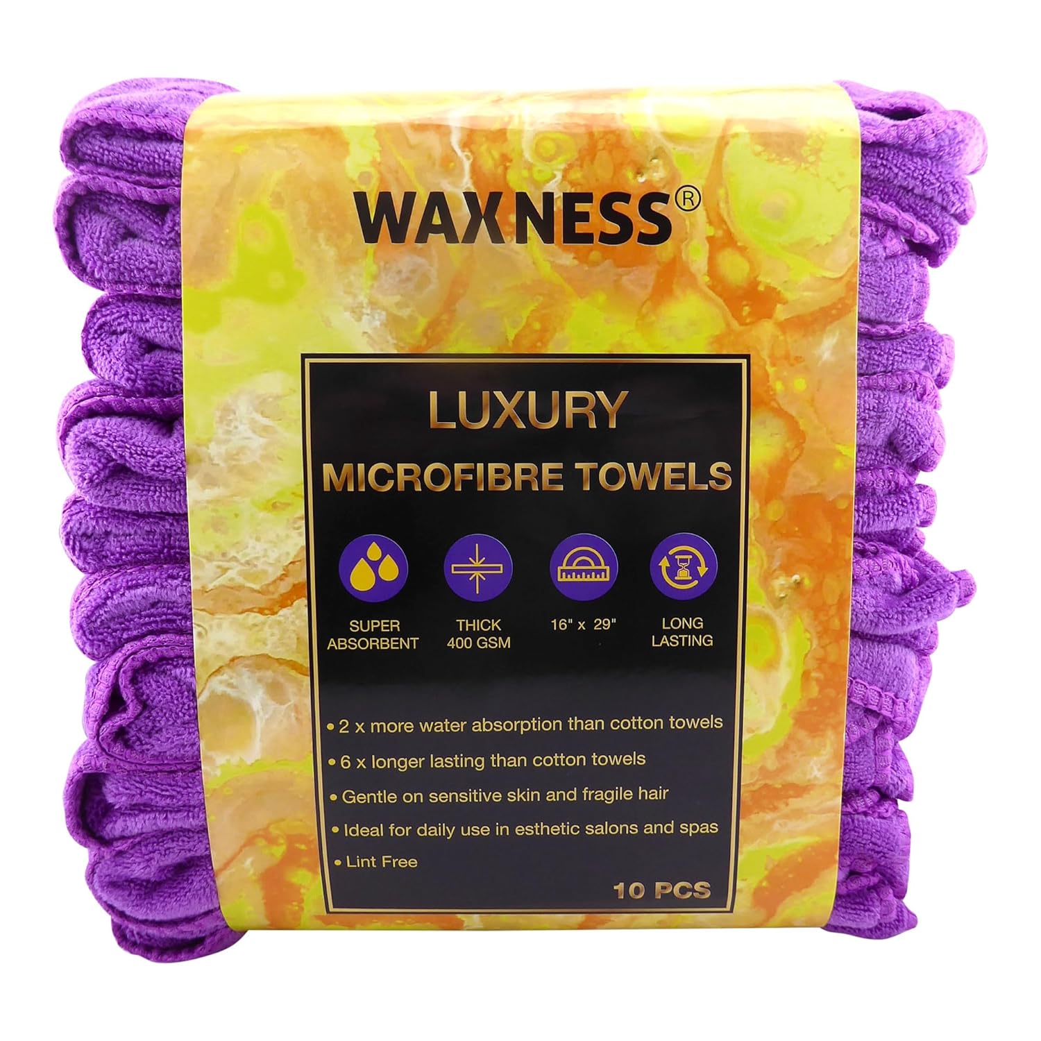 Waxness Premium Soft Thick Extra Absorbent Microfiber Cosmetic Towels 16” X 29” 400 GSM Purple, Pack of 10