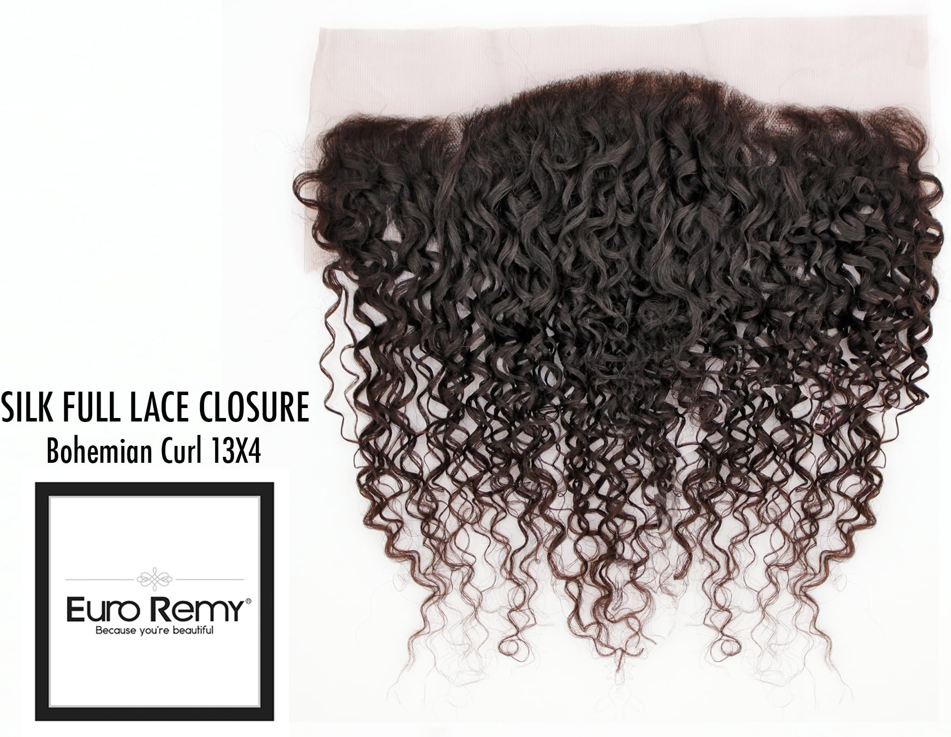 EURO REMY Brazilian Virgin 100% Unprocessed Human Hair Extensions - 13x4 Ear to Ear Silk Lace Frontal Closure Free Part - Bohemian Curl - 14 inches Natural