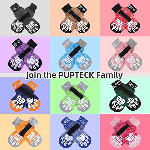 Miniatura 7 de PUPTECK Calcetines antideslizantes de doble cara para perro con correas ajustables para uso en interiores 2 pares de calcetines de control de