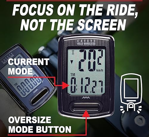 Miniatura 3 de CATEYE Velo - Computadora inalámbrica para bicicletas, ciclocomputadora analógica inalámbrica, velocímetro y odómetro, seguimiento de calorías,