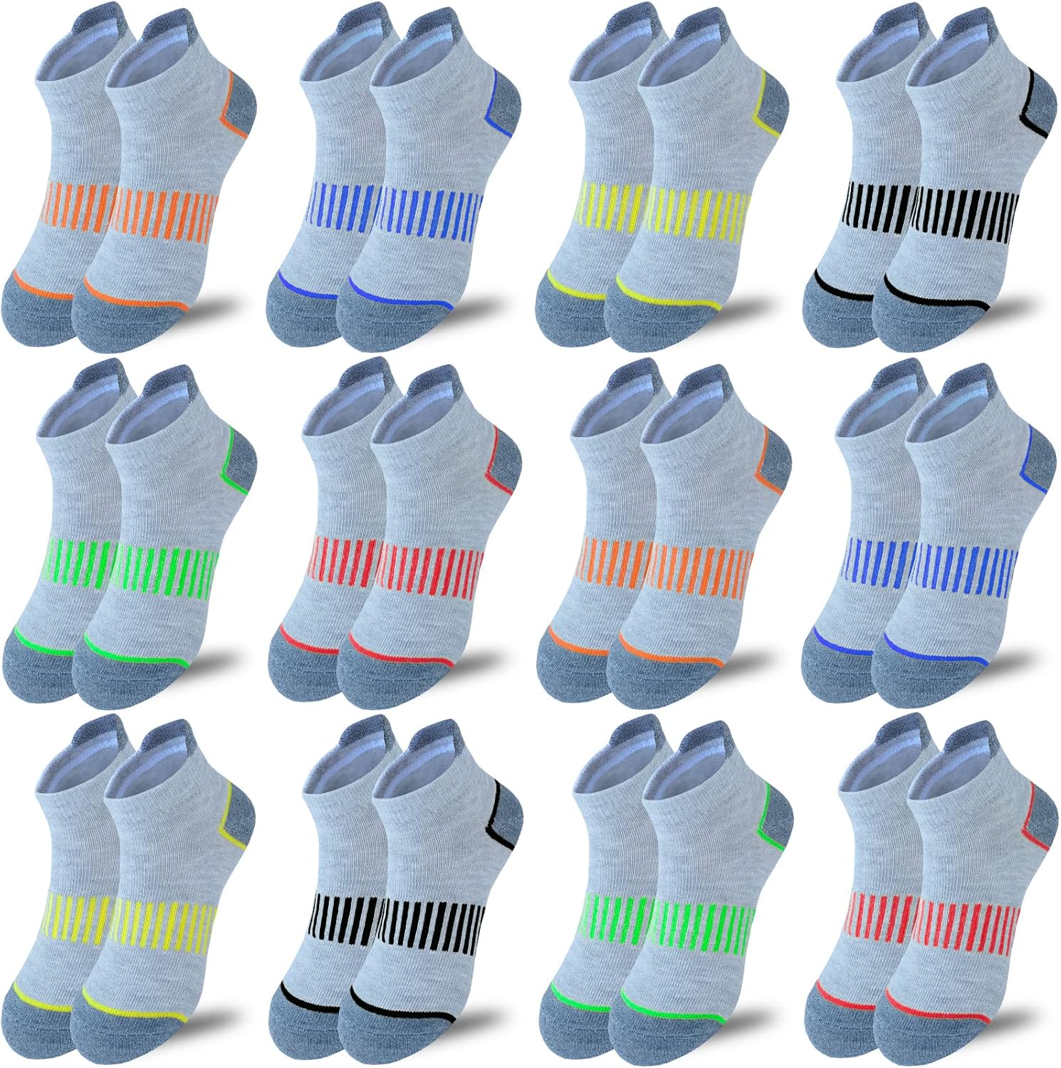 JAMEGIO 12 Pairs Boys Sock kids Half Cushion Low Cut socks Sport Ankle Athletic Sock for Little Big Kids Size Age 3-14 Years
