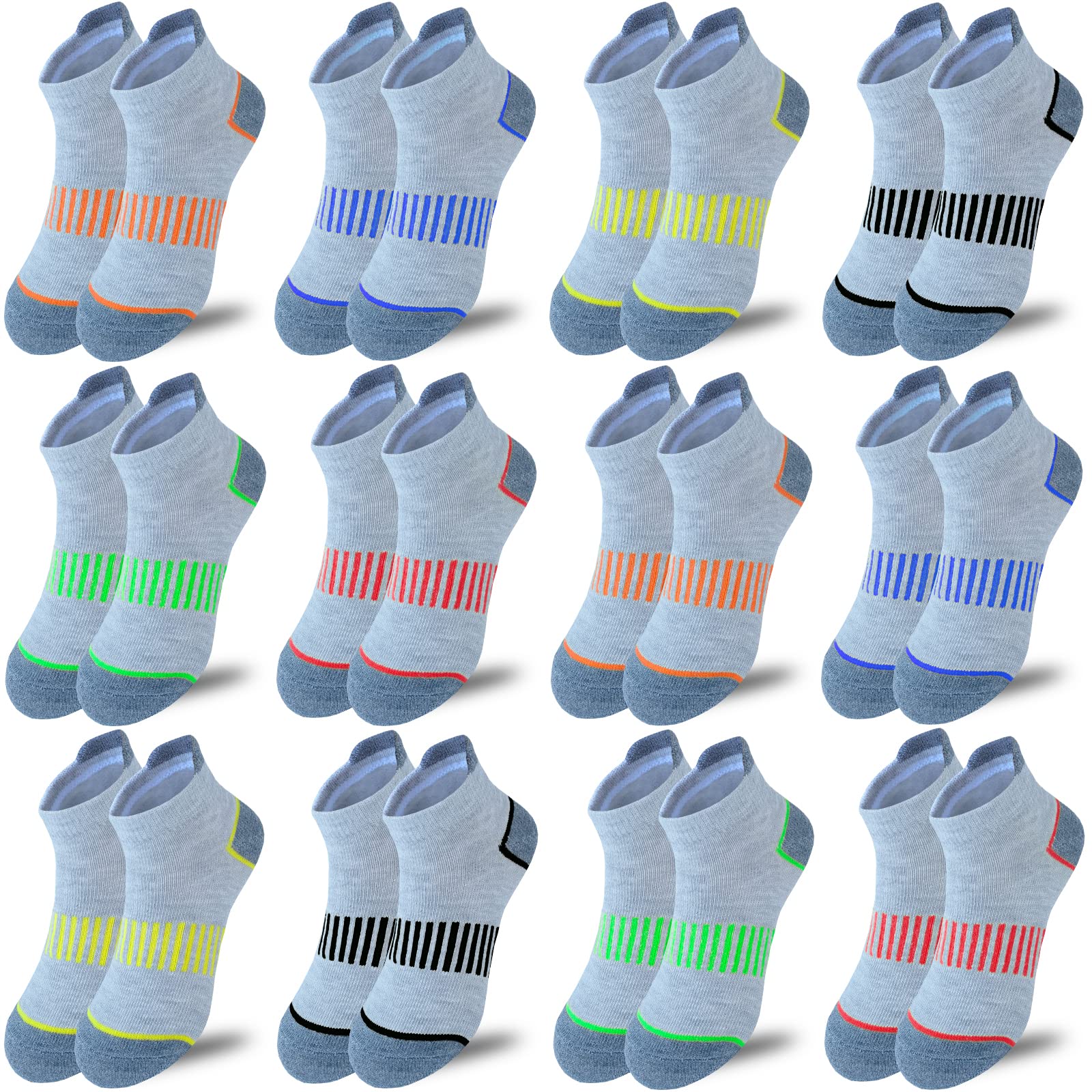 Jamegio Boys Socks 12 Pairs Ankle Athletic Sock Half Cushion Low Cut socks for Little Big Kids Size Age 3-10 Years