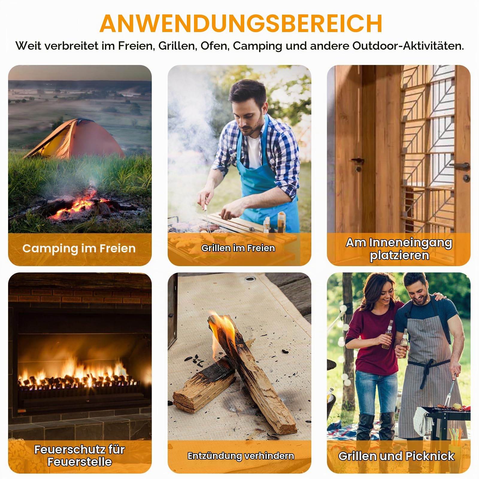 Feuerfeste Unterlage, 122x180 cm Faltbare Feuerschutzmatte Grill, Grillunterlage Bodenschutzmatte, 3 Schicht Feuerschutzmatte Grillmatte Bodenschutz für BBQ Grills, Boden, Rasen, Camping