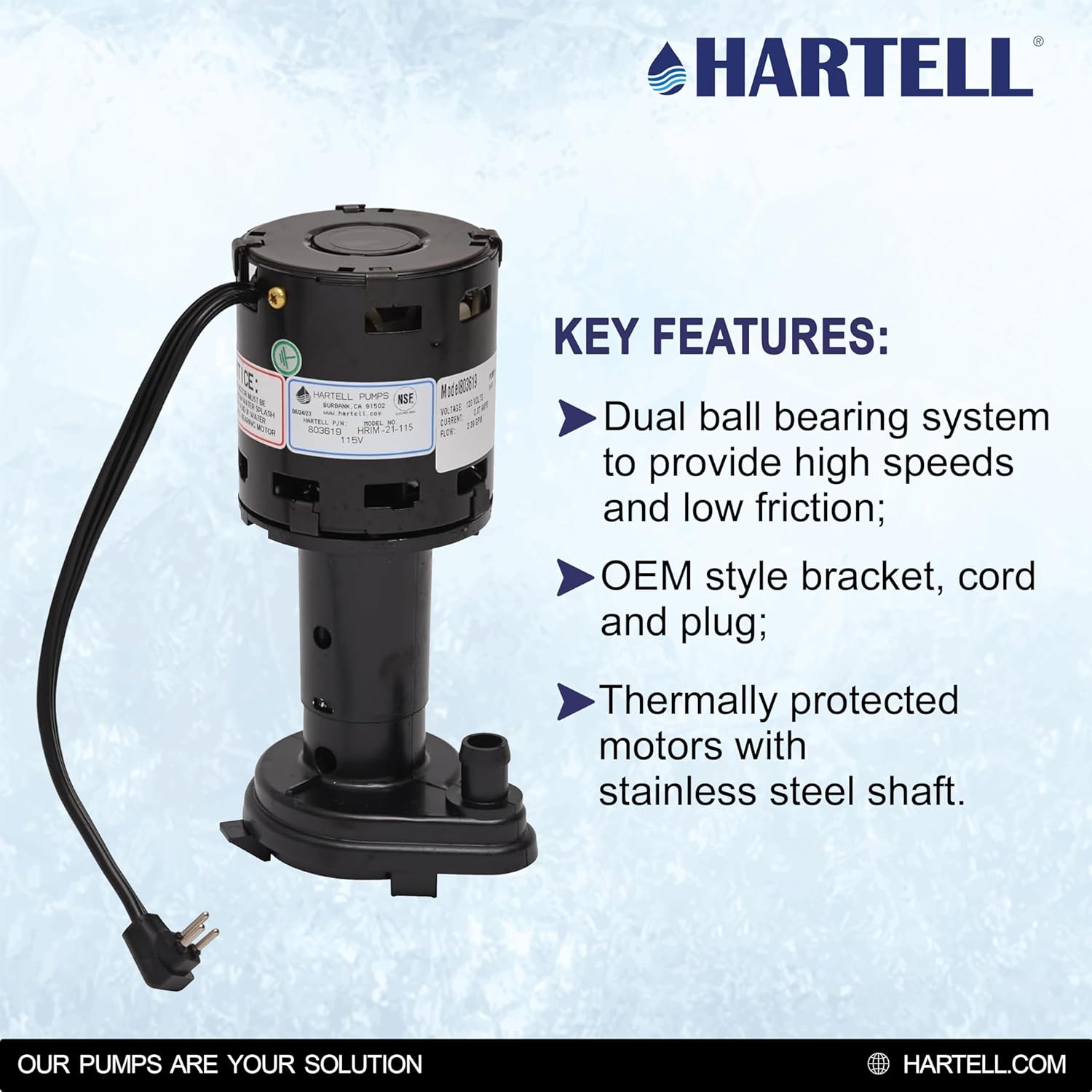Hartell HRIM-21-115 Replacement Ice Machine Pump, Replaces GPP-1MH-1P and 9161076-01
