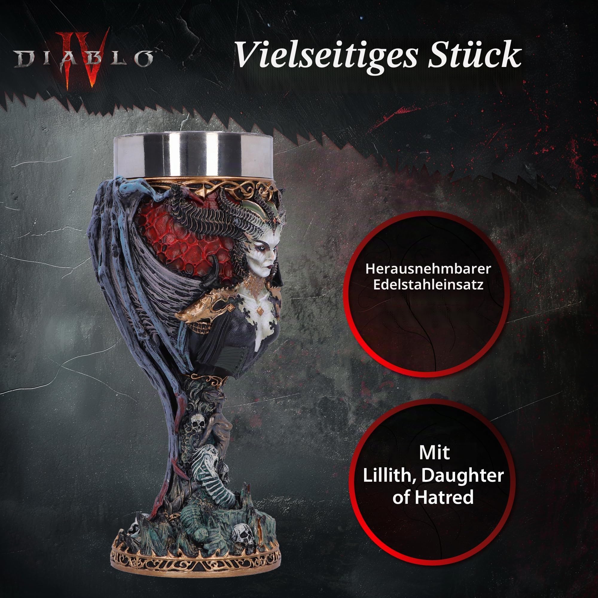 Nemesis Now Diablo® IV Lilith Kelch, 19,5 cm, Kunstharz, offizielles Lizenzprodukt von Diablo, Diablo Getränkebecher, gegossen aus feinstem Kunstharz, fachmännisch handbemalt