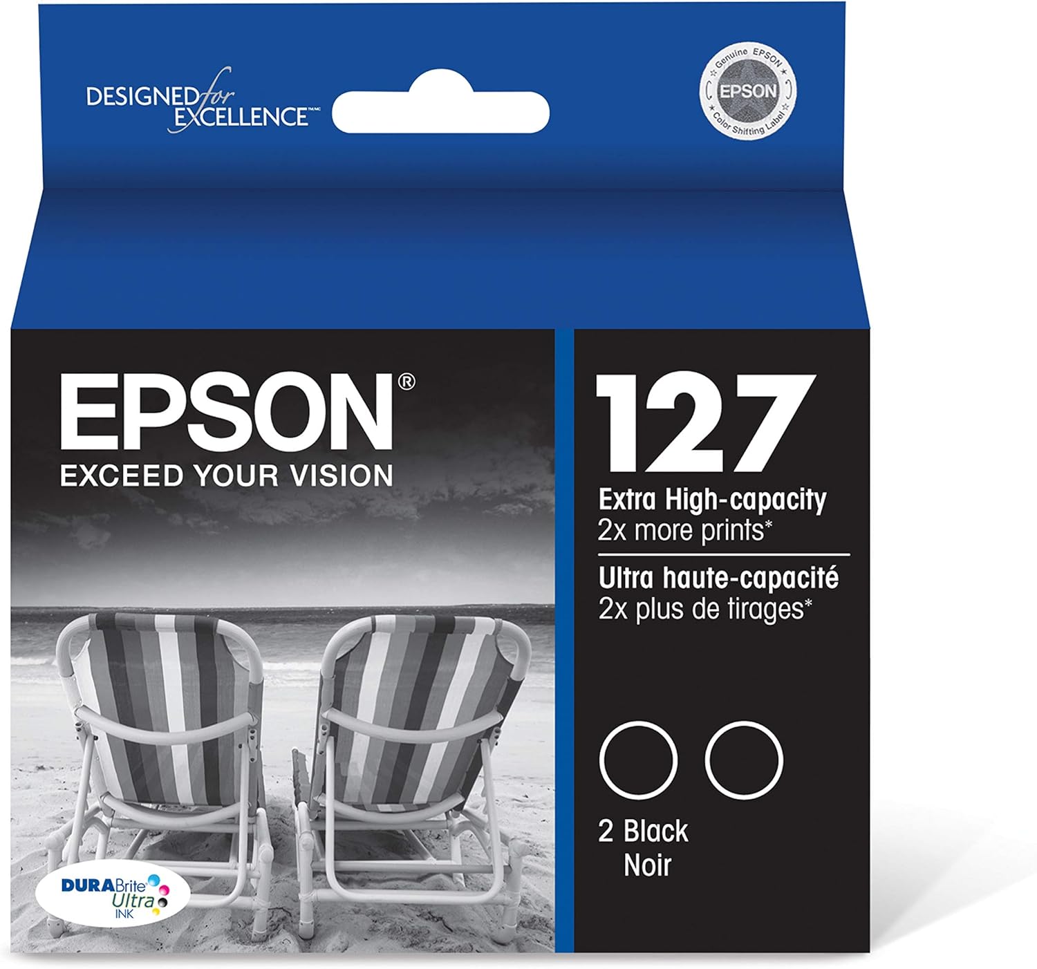 EPSON T127 DURABrite Ultra Ink Standard Capacity Black Dual Cartridge Pack (T127120-D2) for select Epson Stylus and WorkForce Printers