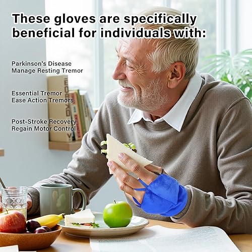Miniatura 7 de Guantes con peso para temblores de manos y Parkinson, estabilidad y movilidad mejoradas de la manomuñeca, muñeca ajustable, herramienta de