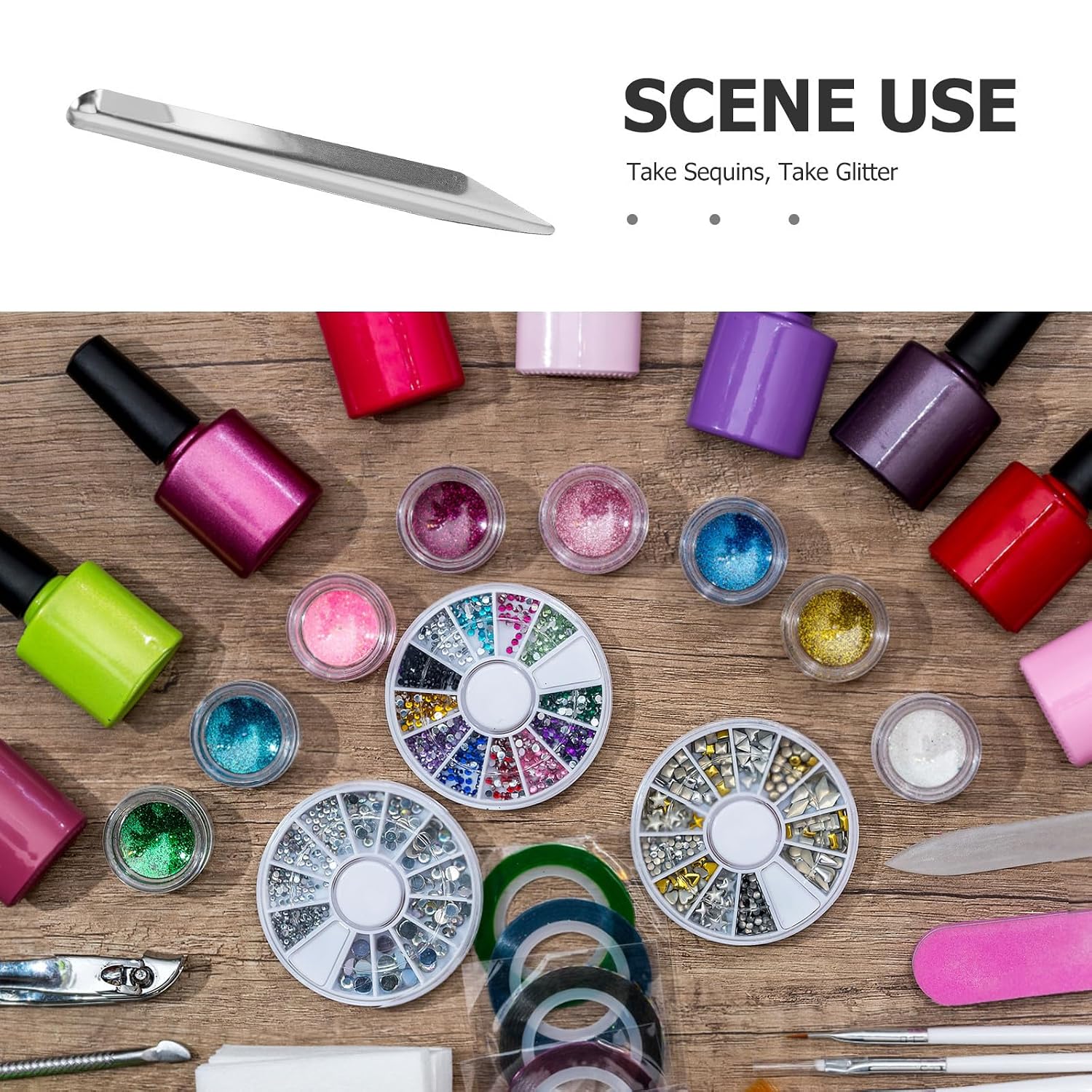 Portable Stainless Steel Manicure Spoon Tool for Glitter Rhinestones