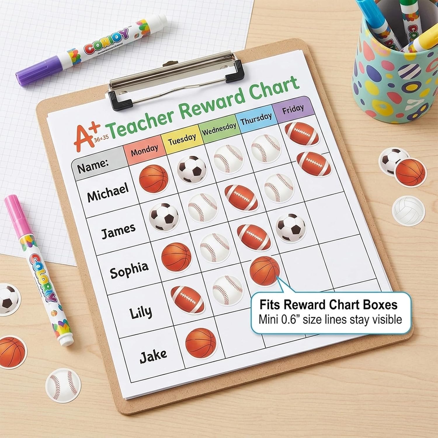 Mini Sports Ball Stickers, 10 Sheets 1000 Pcs Funny Sports Stickers for Kids, Mixed Basketball Football Baseball Soccer Volleyball Sticker for Kids Party Classroom Decor Scrapbooking