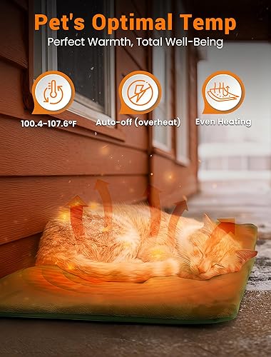 Miniatura 3 de PETNF Almohadilla térmica para mascotas al aire libre para gatos y perros, control automático de temperatura de 100.4-107.6 F, impermeable,