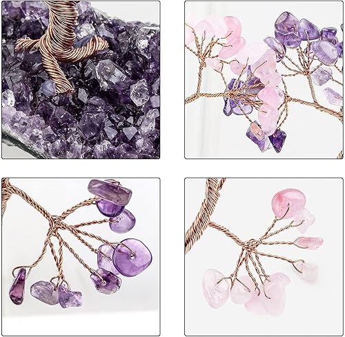 Miniatura 3 de rockcloud Árbol de dinero de cristal curativo en forma de corazón con base de racimo de amatista, decoración de Feng Shui para el hogar, oficina,